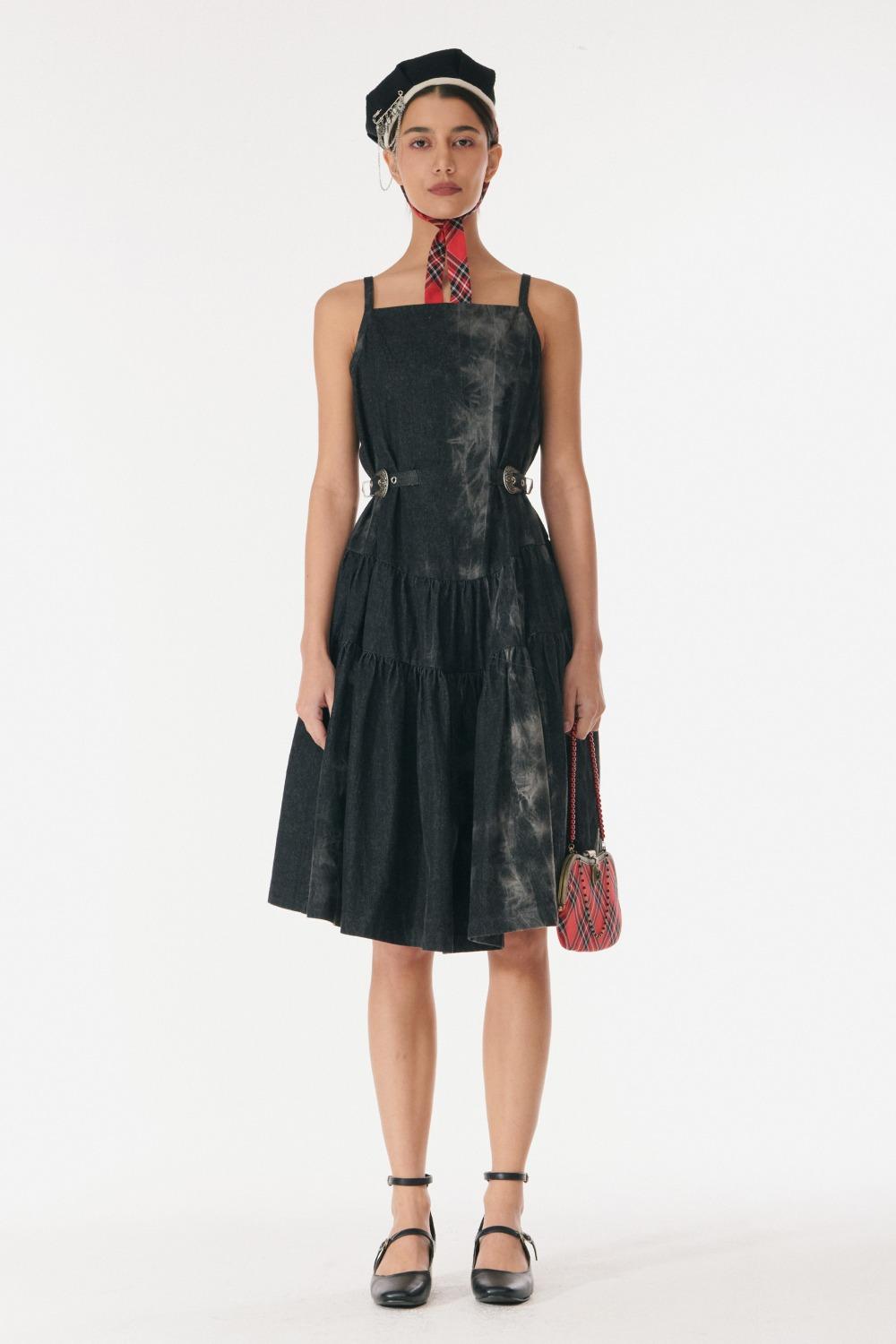 WASHED DENIM CANCAN DRESS_BLACK