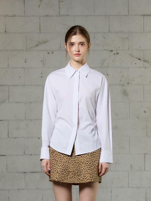 UNBALANCE SHIRRING SHIRT - WHITE