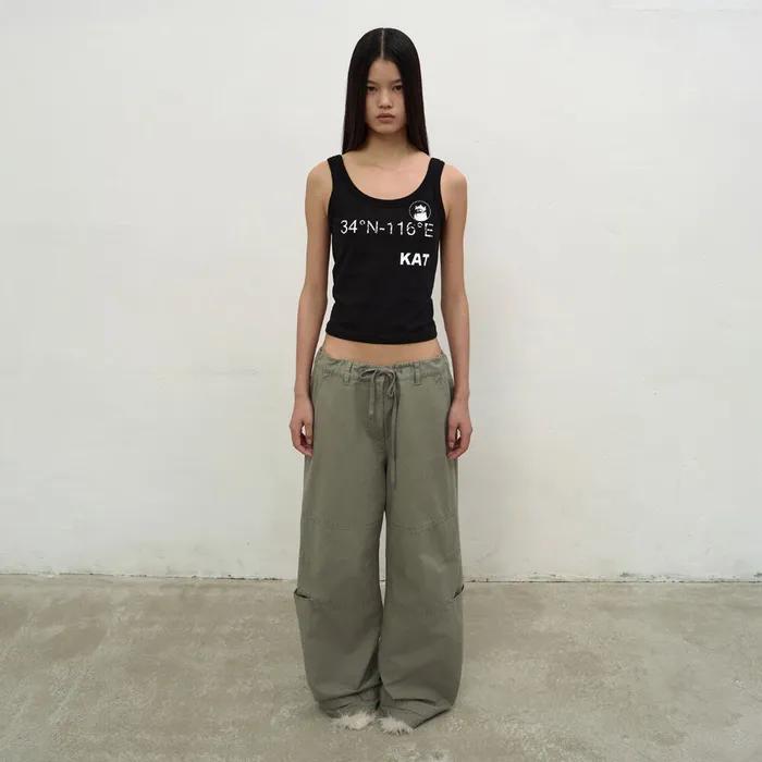 [2nd REORDER] WASHED STRING WIDE-LEG TROUSERS (KHAKI)