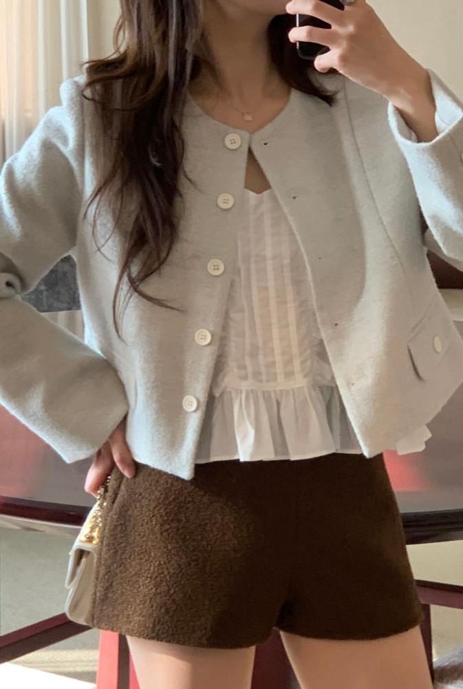 미엘 투게더 자켓 2col 크림 민트 노카라 여성 가을 울 아우터 miel