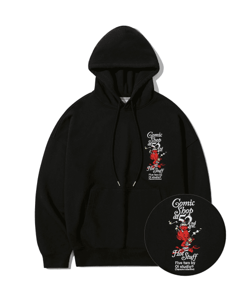 HOT STUFF EMBROIDERY HOODIE [BLACK]
