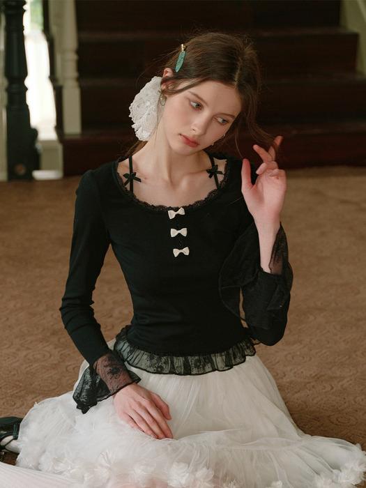Cest_Bow lace trumpet sleeve top