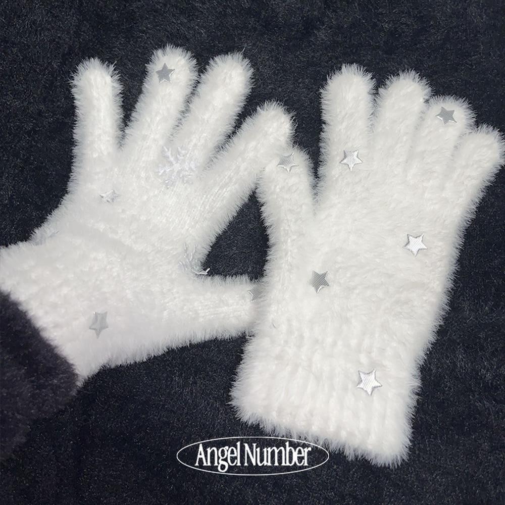 엔젤넘버 스노우 실버 스타 스마트폰 터치 앙고라 장갑