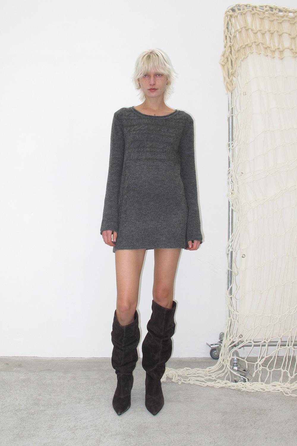 CABLE KNIT ONE-PIECE, CHARCOAL
