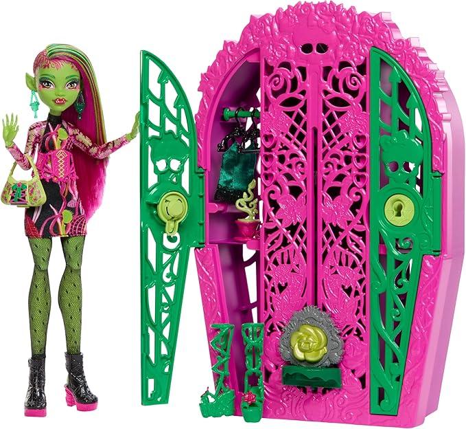 Monster High Skulltimate Secrets 인형 및 액세서리 세트, Garden Mysteries Venus McFlytrap 공개 옷장 및 19개 이상의 티 파티 서프라이즈 옷