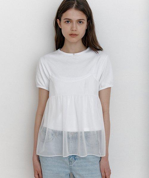 Shirring see-through sleeveless. White