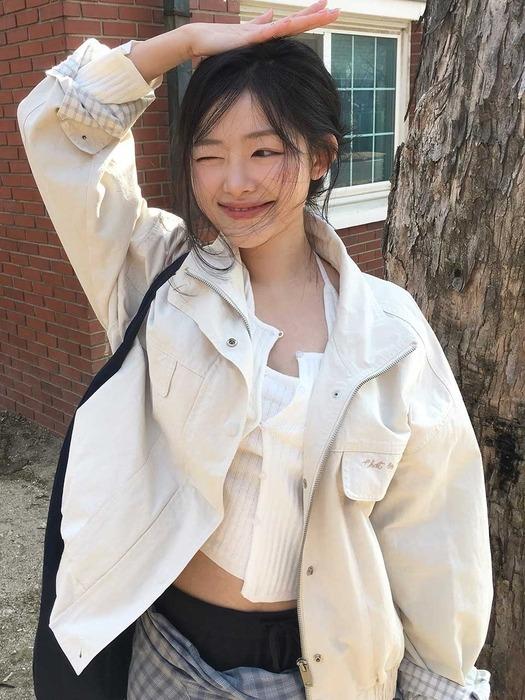 [정린pick/4차 REORDER] HIGH-NECK COTTON WASHED BOMBER JUMPER [LIGHT BEIGE]