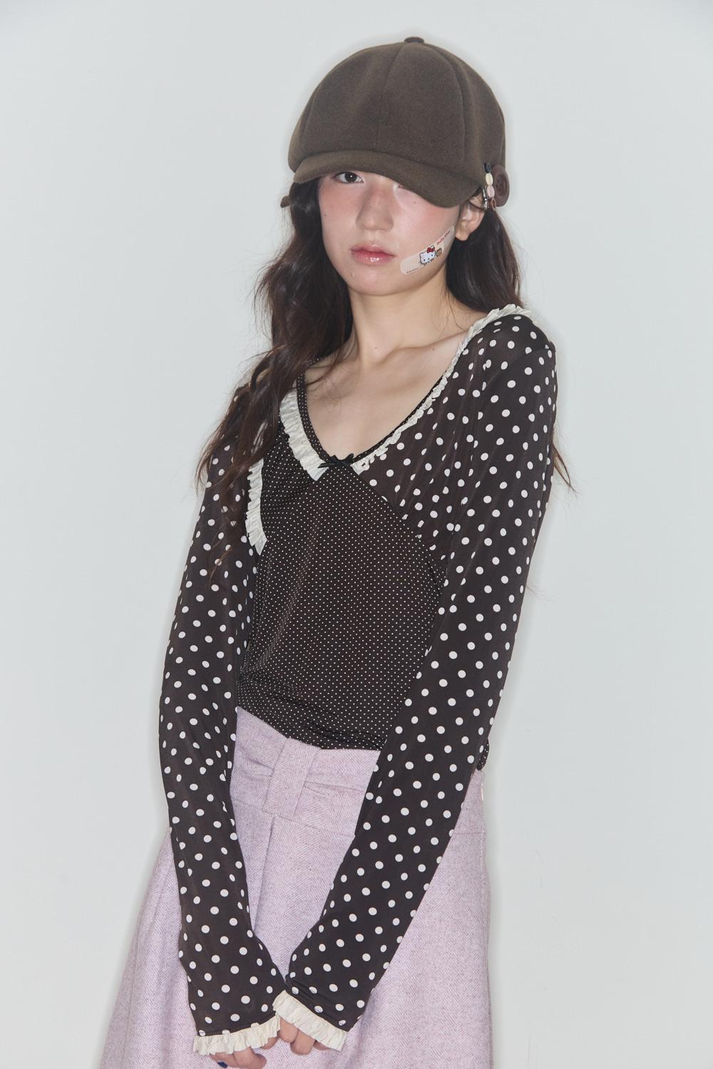 SHINING DOT LACE TOP (BROWN)
