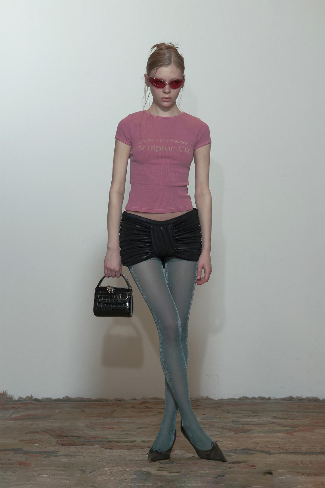 Metallic Bow Micro Skort Metal Black