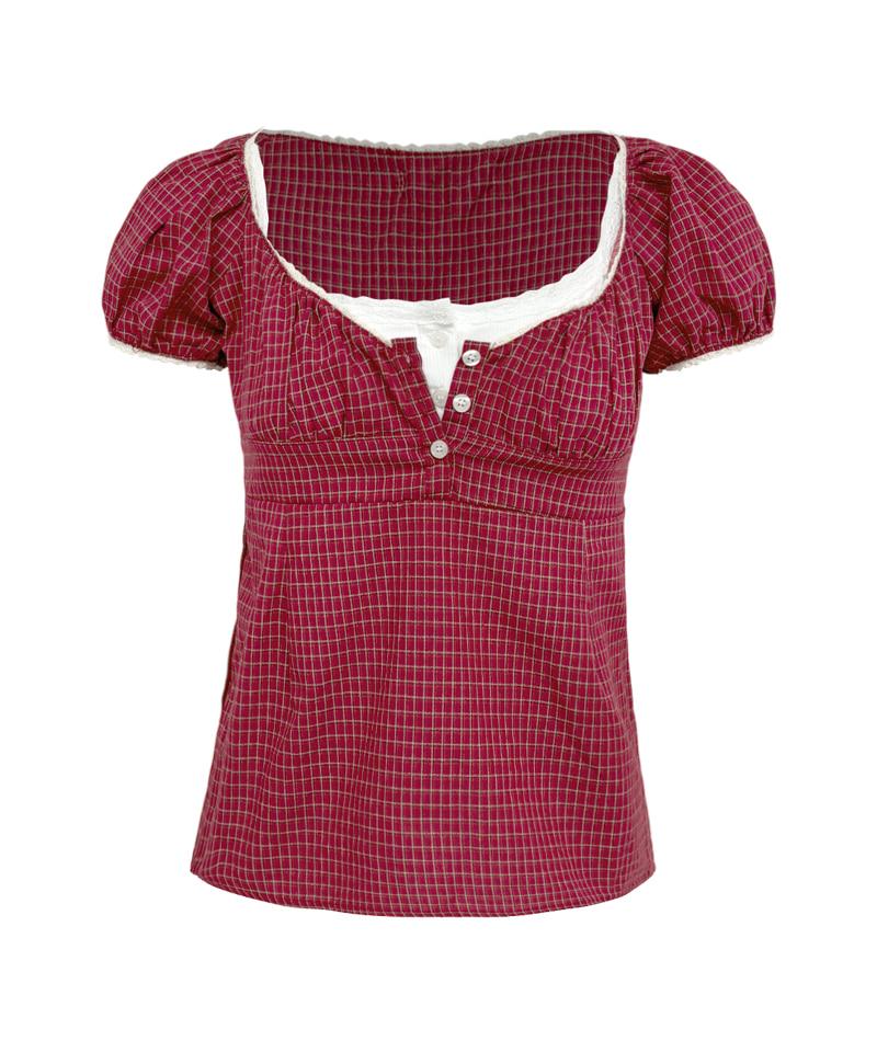 비엔나 체크 퍼프 블라우스