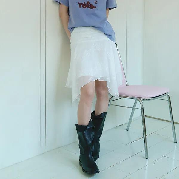 LACE UNBALANCE SKIRT WHITE