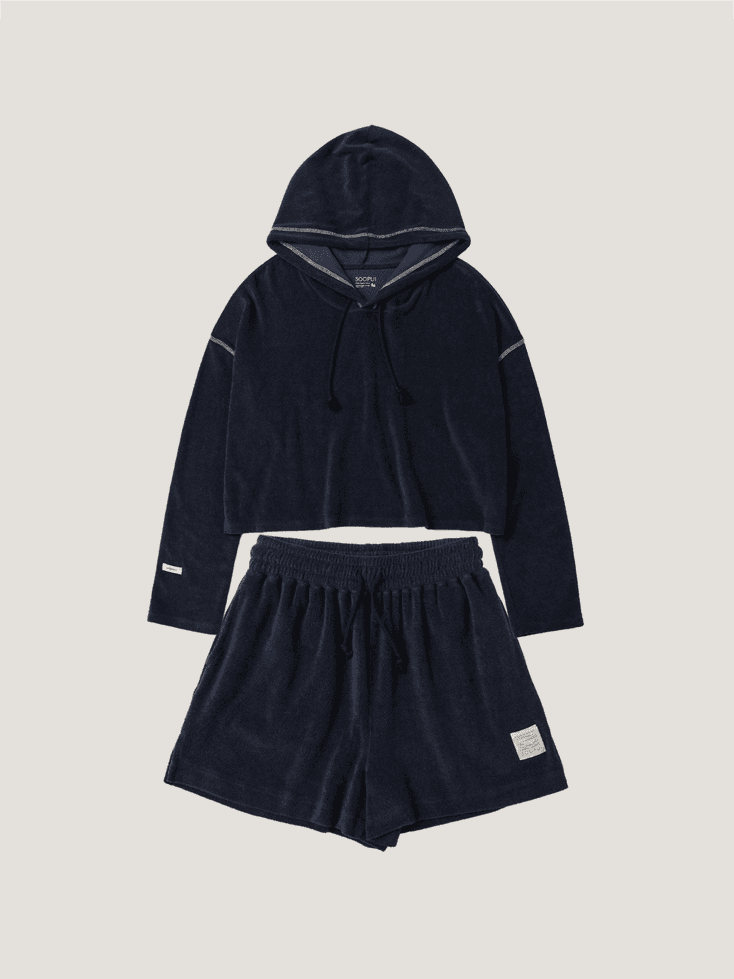 Organic cotton Terry Hoodie & Shorts in Ivory_오가닉 코튼 테리 세트 네이비