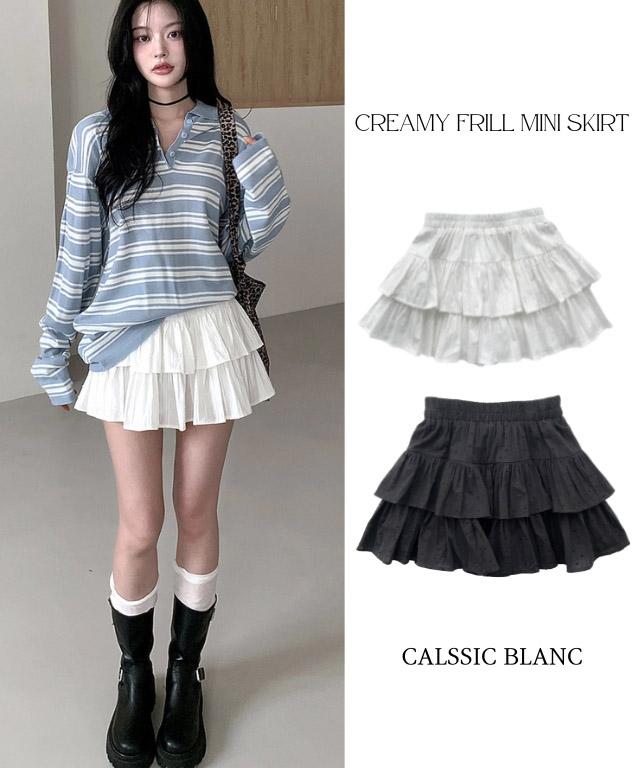 클래식블랑 [속바지있음💗] 크리미 팝콘 도트 자수 코튼 프릴 캉캉 미니 스커트 봄 여름 치마 / 벚꽃룩 휴양지룩 휴가룩 데이트룩 클래식블랑