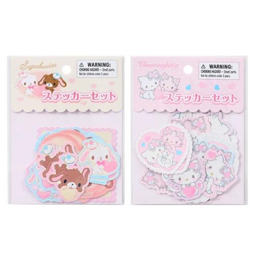 산리오 헤이세이 캐릭터 후와후와 하트 스티커 세트-챠미키티/슈가바니즈