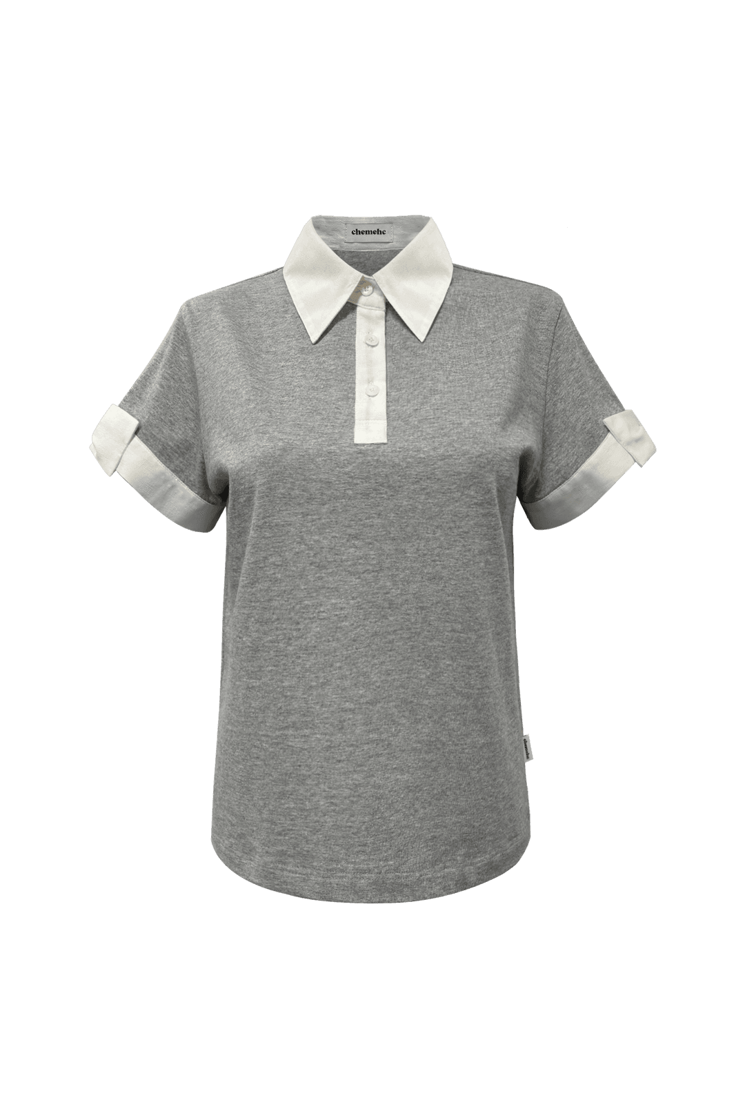 BOW SLEEVE SHIRT COLLAR TOP (MELANGE)