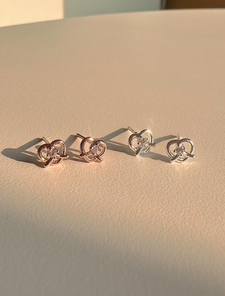 925실버 꼬임 프레젤 큐빅 귀걸이 로즈골드