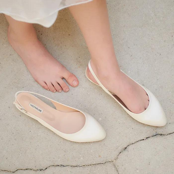 (WEDDING) Celebrate-105 - 베이직 라운드 힐 플랫 슬링백 웨딩 슈즈 (셀러브레이트-105)