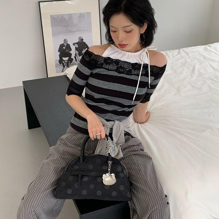 TWO ZIPPER TOTE BAG(NYLON DOT BLACK PEPPER)
