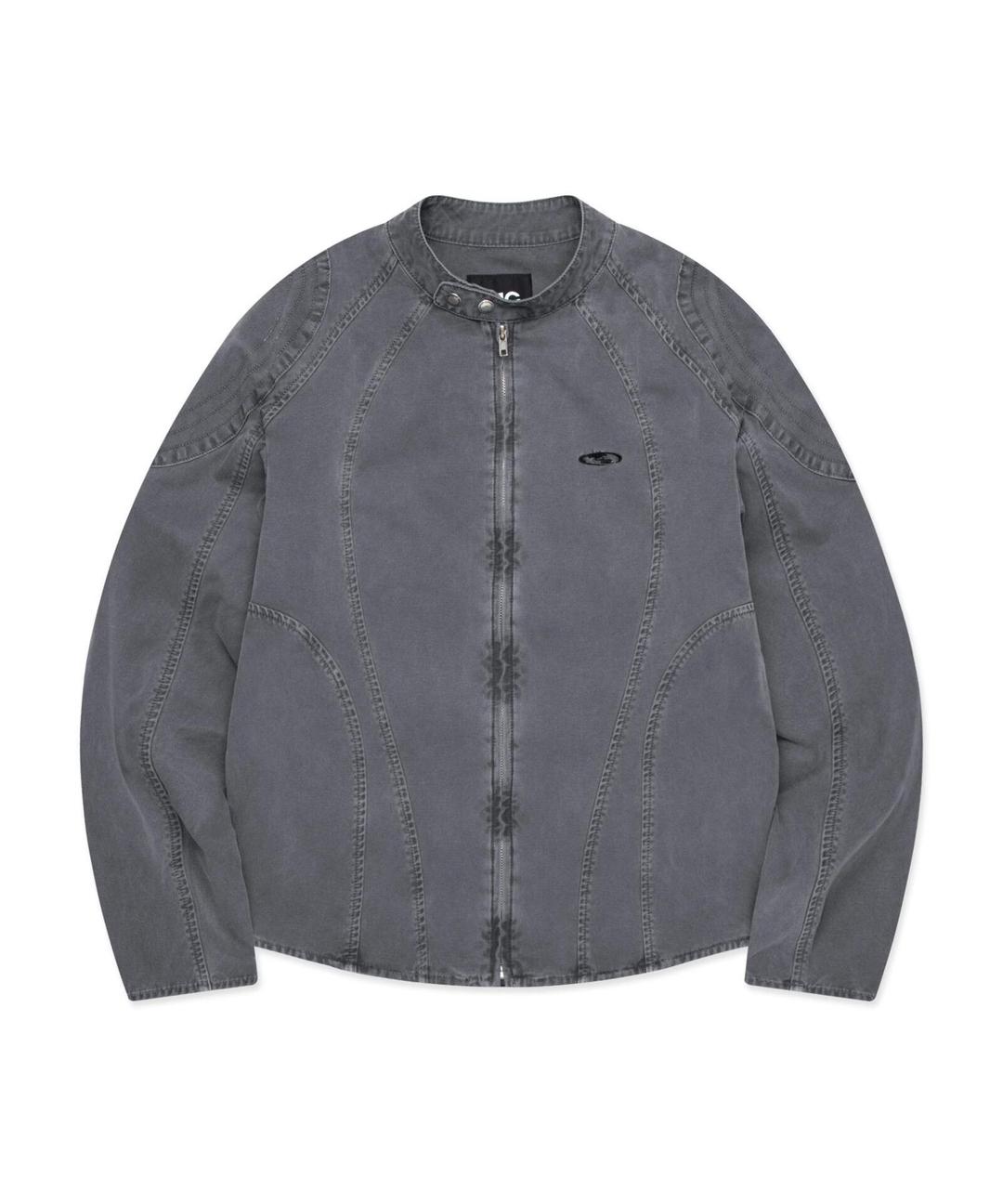 PIGMENT DYED OVAL GLOBE BIKER JACKET gray