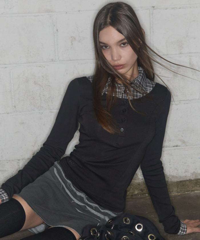 SHIRT LAYERED LONG SLEEVE (BLACK) F25ZB023