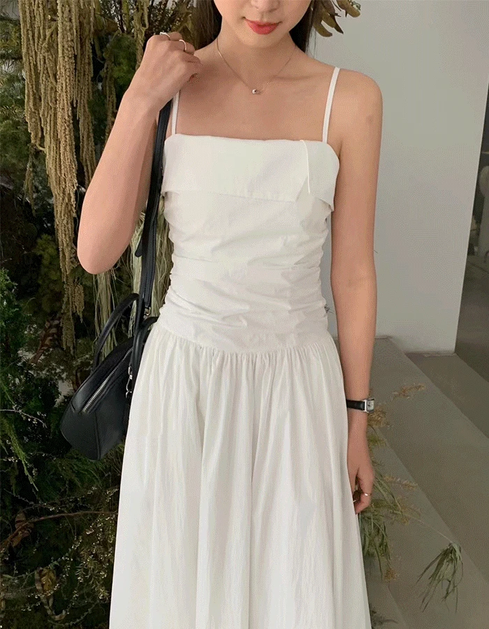 솔프 끈나시 셔링 뷔스티에 슬리브리스 롱원피스 - 3 Color