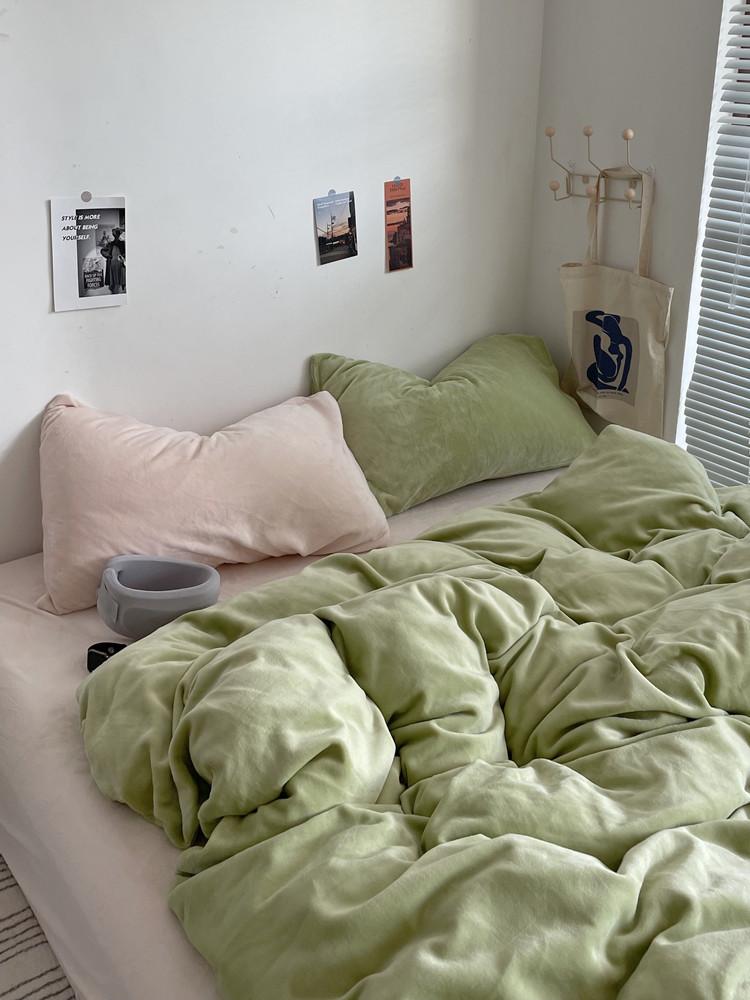 포근한 극세사이불 배게 겨울 그린 핑크 침구커버 그린 싱글 슈퍼싱글 퀸 킹