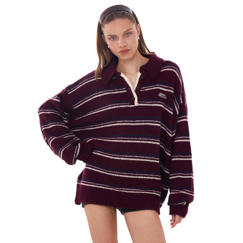 SWEETCHILLING 스위트칠링 니트 스웨터 스트라이프 모헤어 카라넥 스웨터