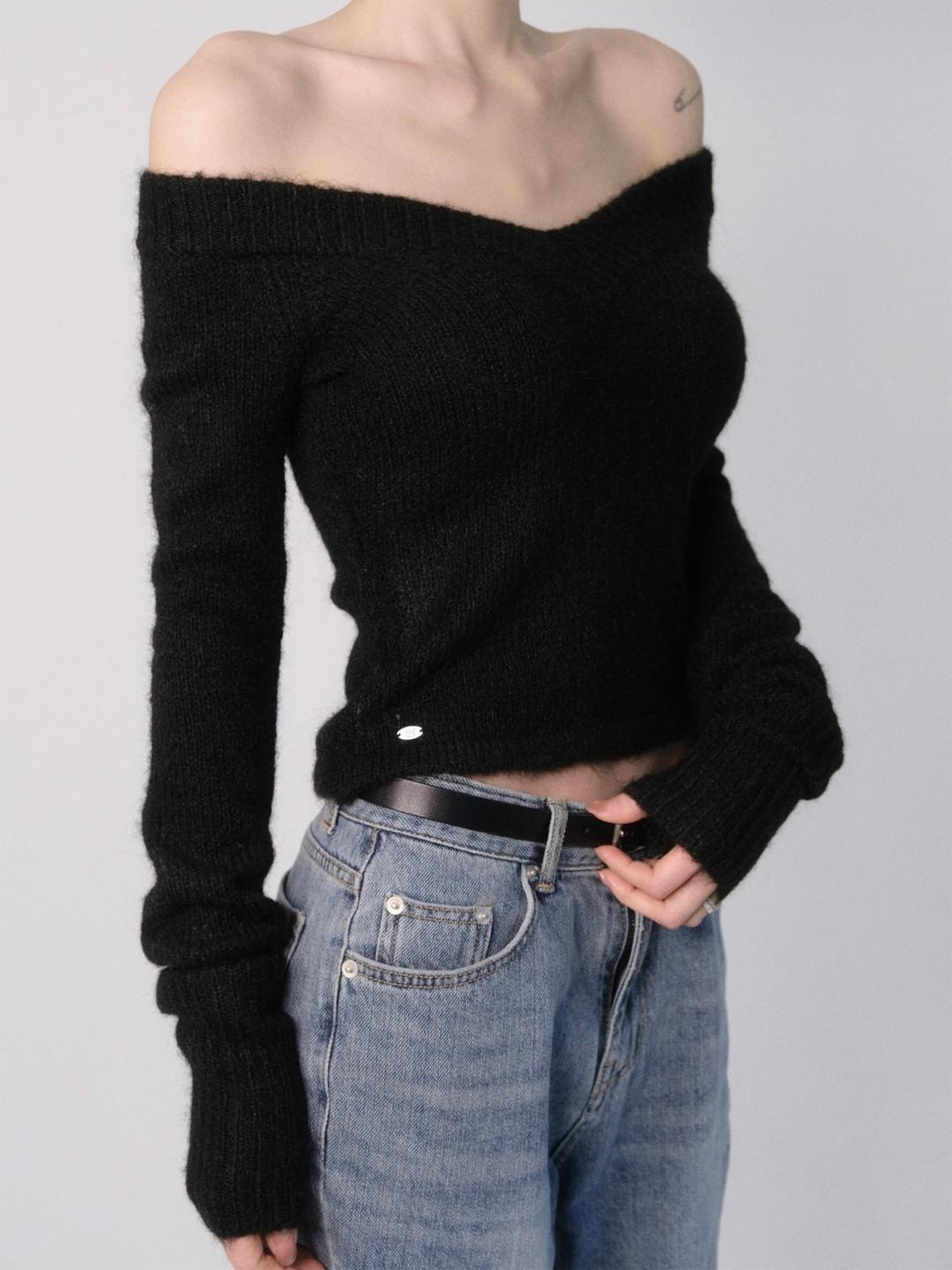 V-Neck Wool Crop Knit T