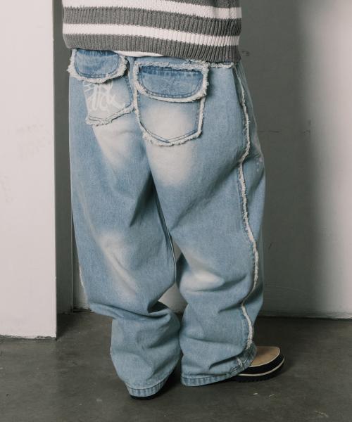 RAW CUT DENIM PANTS LIGHT BLUE