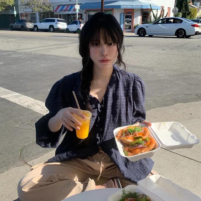 Ruffle shirring blouse_check