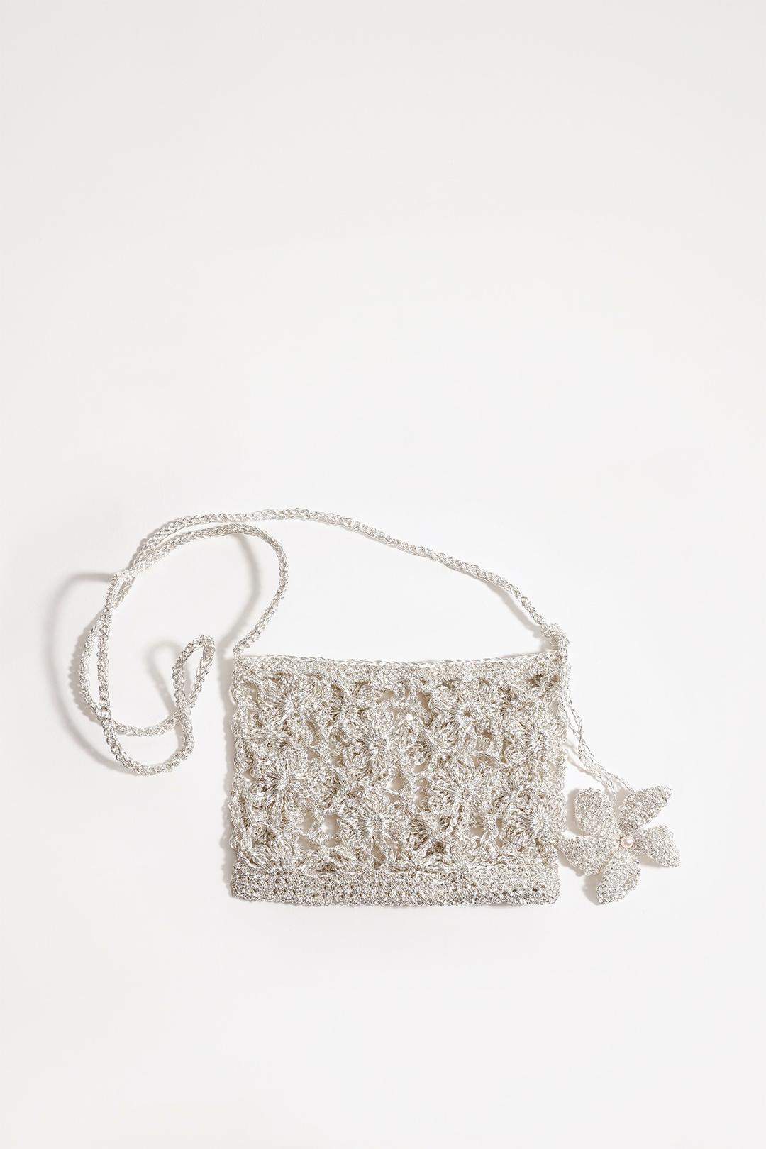 [2ND] FLOWER CROSS NET BAG  WHITE SILVER