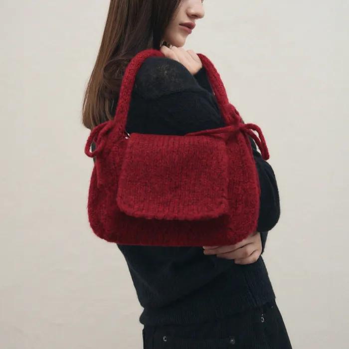 리본 앙고라 니트 숄더백 [RED]