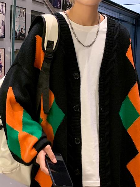 로로 아가일 니트 가디건