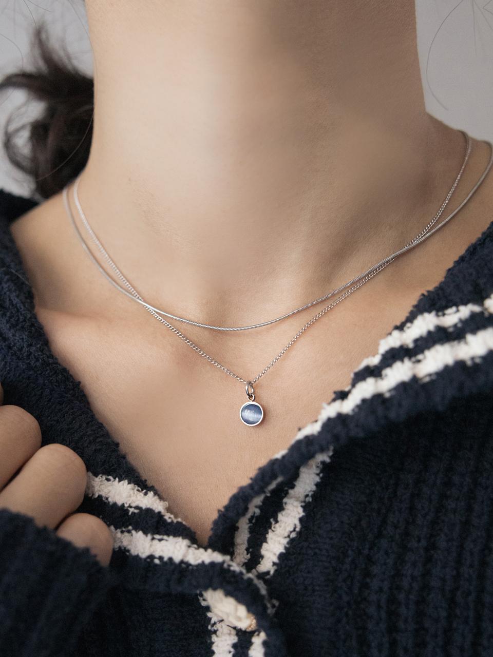Cat's eye pendant with surgical layered necklace (3colors)