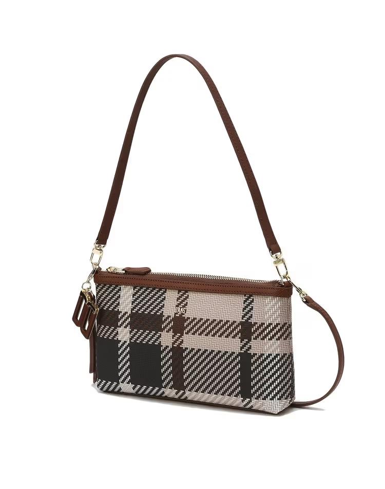 [TARTAN CHECK MIX] 브라운 타탄체크 가죽배색 숄더백