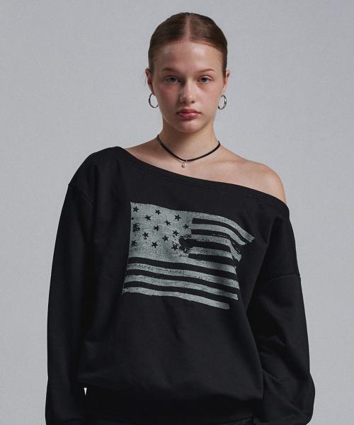 THE STARS AND STRIPE CROP CREWNECK (BLACK)