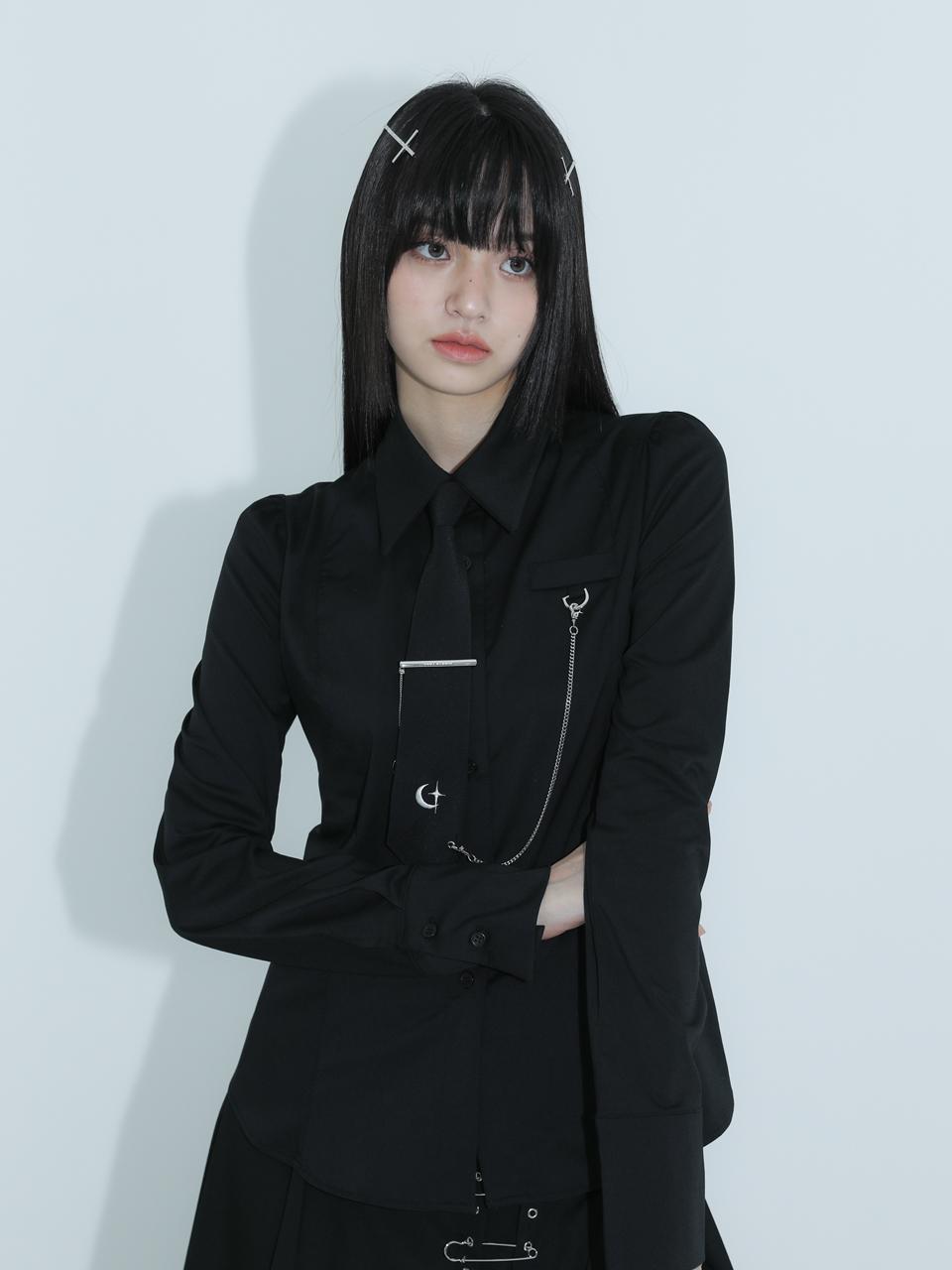 [FLASH SALE] 0 1 necktie chain shirt - BLACK