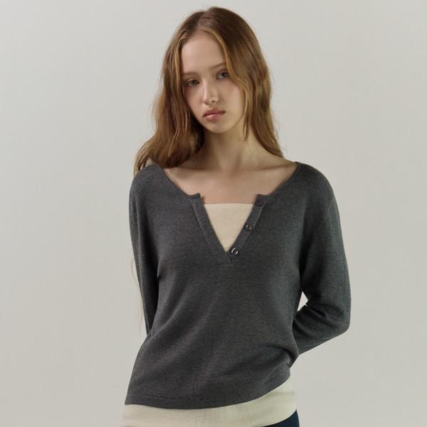 [10월 10일 순차 발송 예정] V-Cut Layer Knit Ts_4Color
