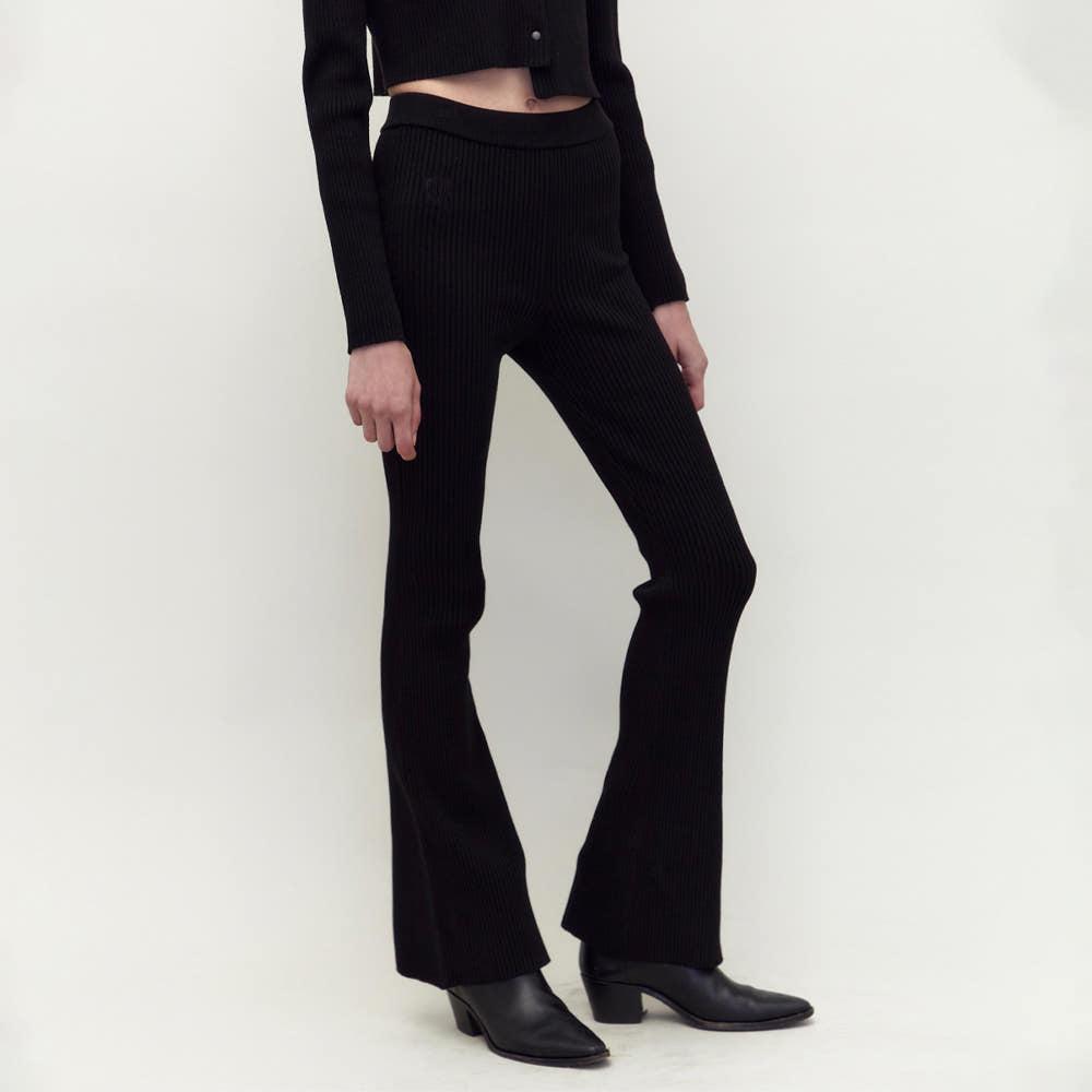 [기장선택] Ribbed Flare Knit Pants_Black