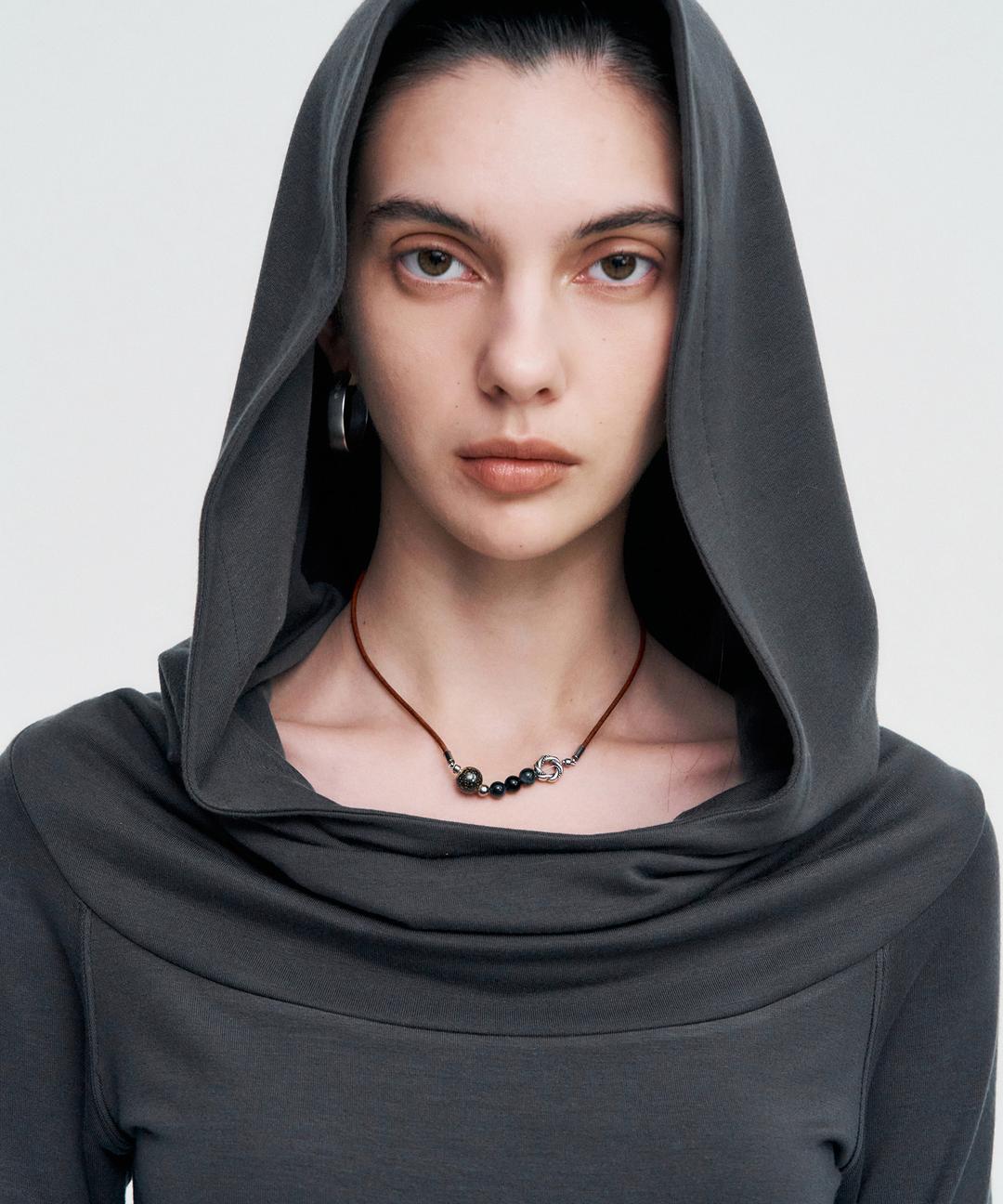 Stone Combi Necklace - Tigers Eye Loop _ BROWN
