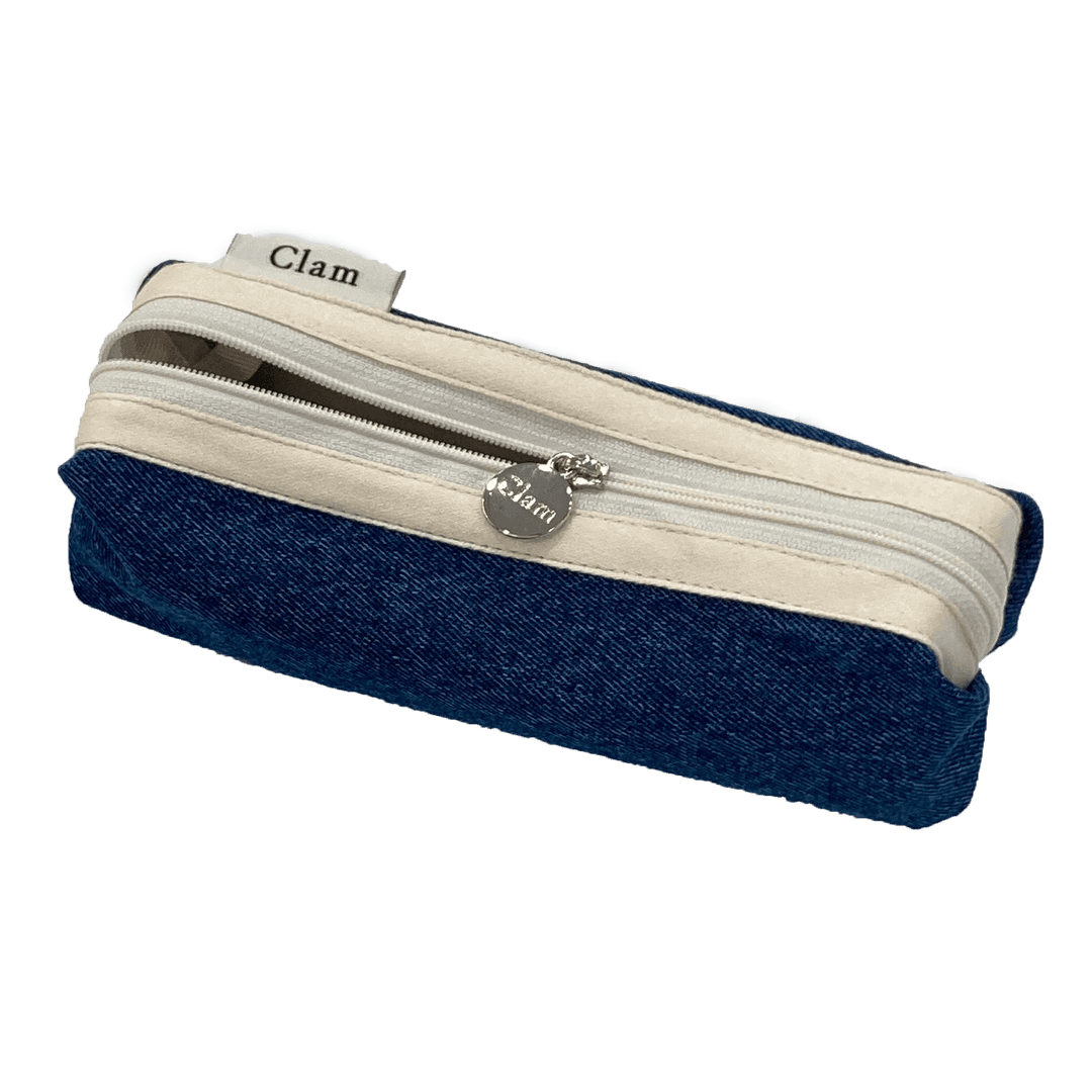 Clam round pencilcase _ Blue denim