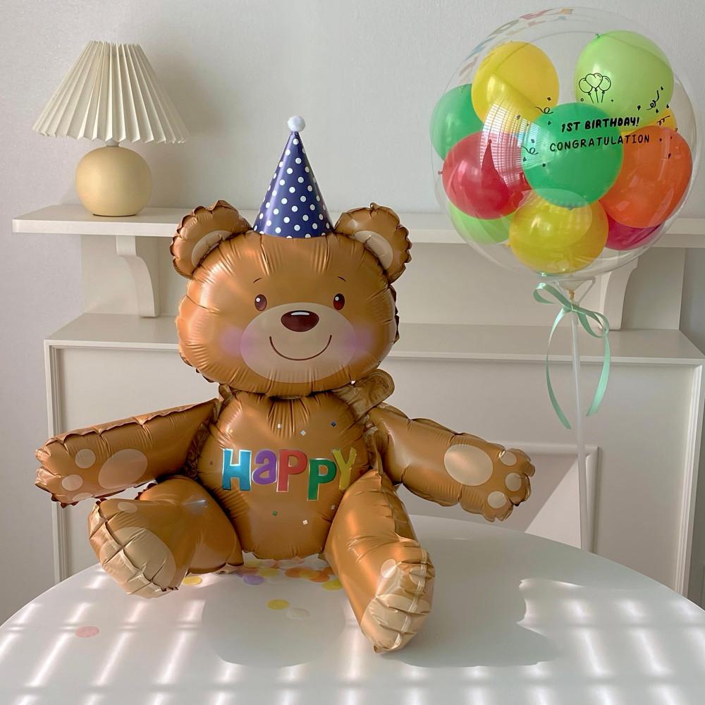 곰돌이 스탠드 은박 풍선 [생일 홈파티 용품 기념일 이벤트 곰인형]
