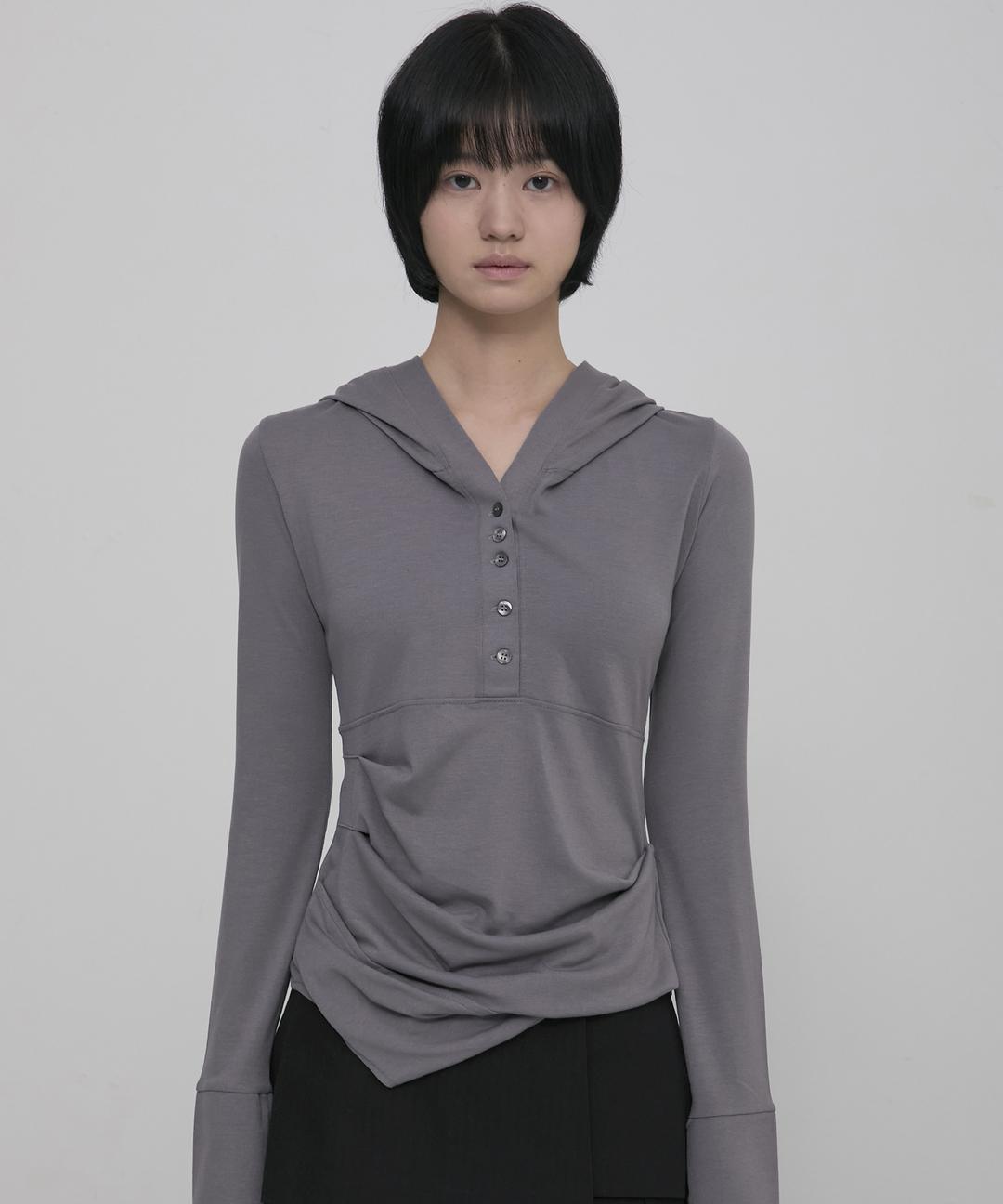 Asymmetrical Draped Hoodie (FL-187_Gray)