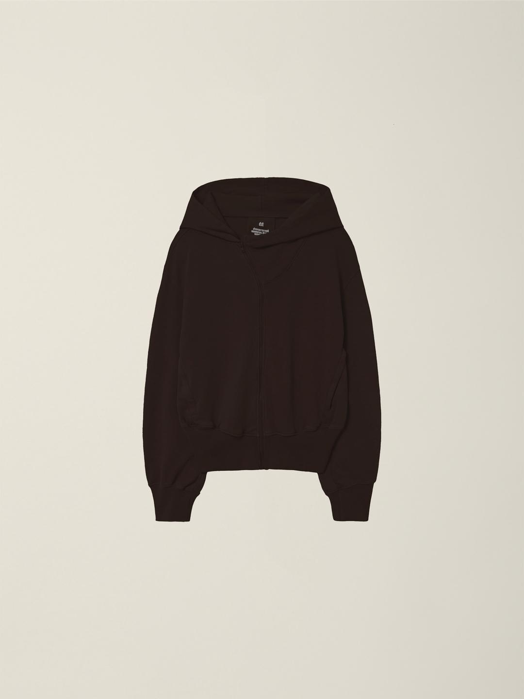 GARMENT DYED CURVED HOODED ZIP JACKET  BROWN