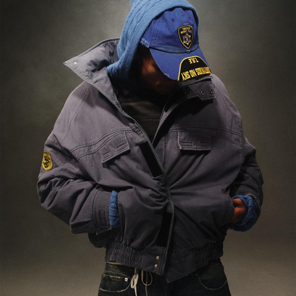 TREclub 빈티지 블루 워싱 카고점퍼 겨울 코튼 기모 집업 자켓
