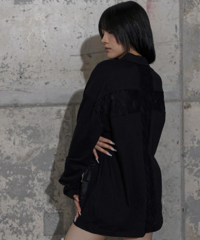 BACK CROSS OVER FIT COLLAR TEE (BLACK) F25ZB021