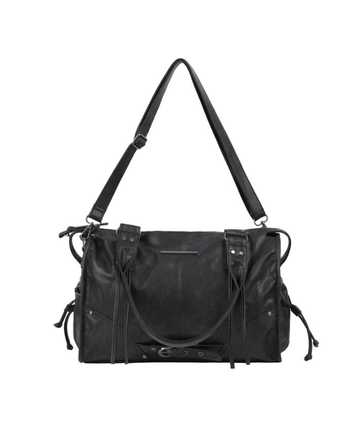 BELTED WASHING LEATHER BAG (BLACK) F25QE990