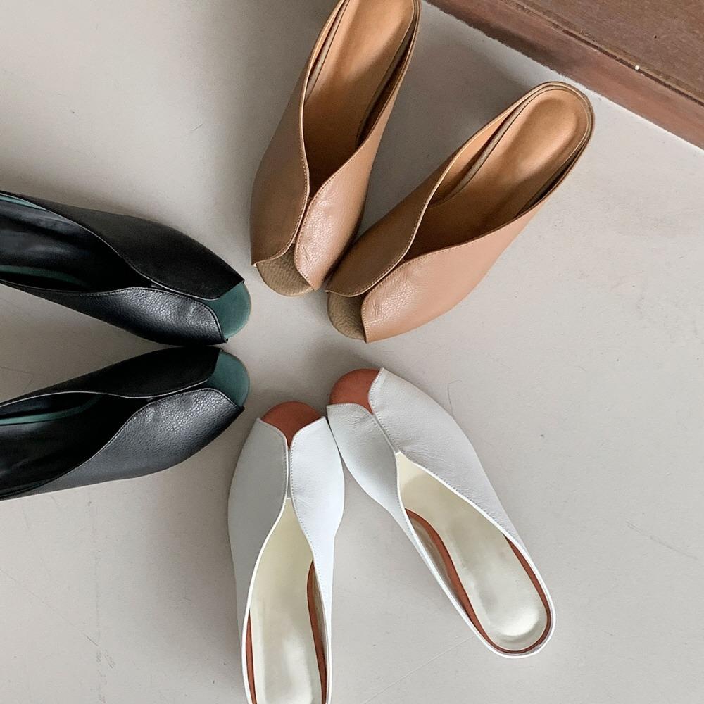 [국내고퀄] 소가죽 엣지 미들힐 뮬/슬링백 5cm