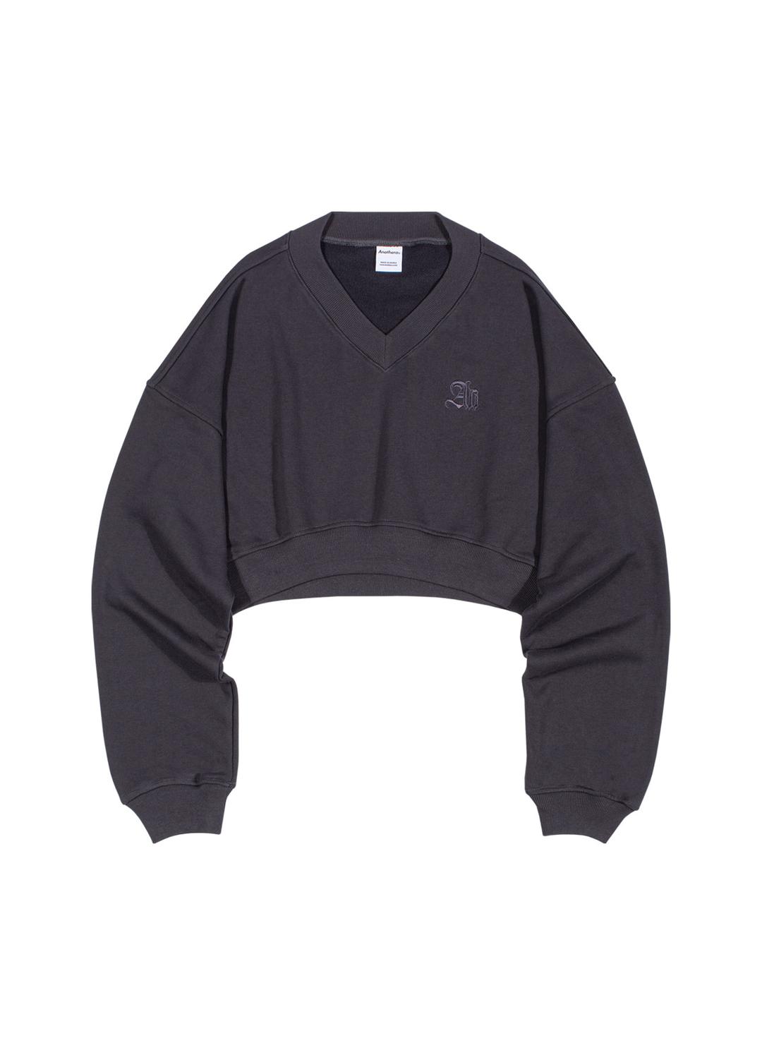 V-NECK CROP SWEATSHIR  (Dark Gray)