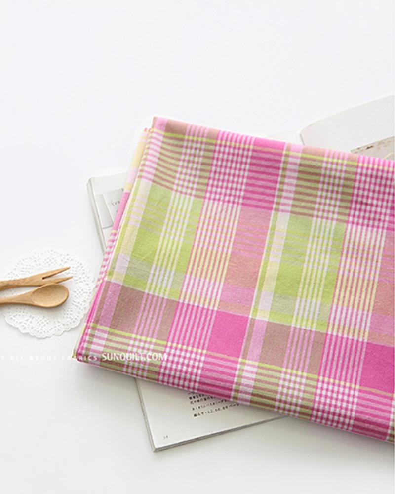 체크원단 면30수 워싱 선염 체크천 달콤 핑크 61892